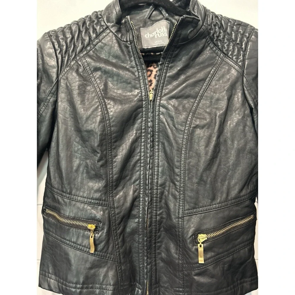 Charlotte Russe Faux‎ Leather Jacket Size Medium Leopard print inside